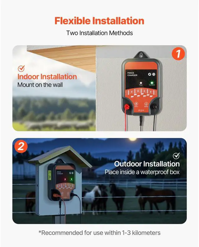 Alt view image 6 of 7 - Electric Fence Charger, 10kV 2J, AC DC Electric Fence Energizer with LED Indicator, 1.86 Miles Range, Powerful Plug-in Fences Charger, Prevents Wild Animals Intrusion for Livestock Poultry