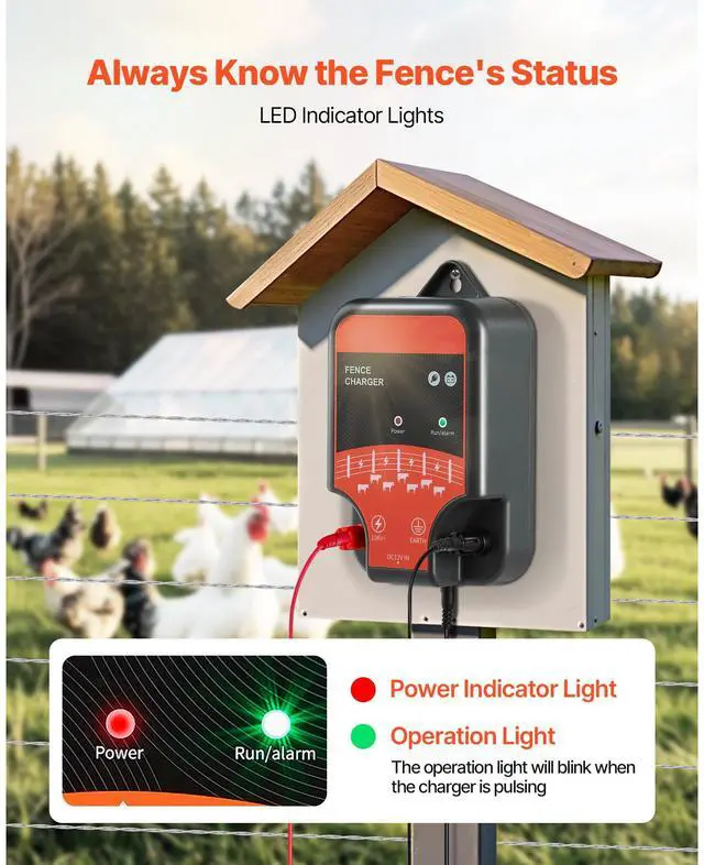 Alt view image 5 of 7 - Electric Fence Charger, 10kV 2J, AC DC Electric Fence Energizer with LED Indicator, 1.86 Miles Range, Powerful Plug-in Fences Charger, Prevents Wild Animals Intrusion for Livestock Poultry