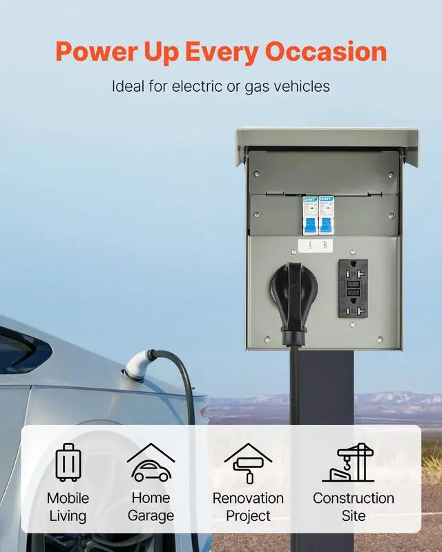 Alt view image 2 of 7 - Temporary Power Outlet Panel, 20 30 Amp, RV EV Electrical Outlet Panel with NEMA 30 Amp GFCI 20 Amp Receptacle Installed, Pre-Wired IP54 Weatherproof Box, for RV Camper Car Travel Motorhome