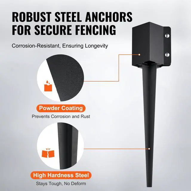 Alt view image 3 of 7 - Fence Post Anchor Ground Spike, 6 Pack 24 x 4 x 4 Inches Outer Diameter (Inner Diameter 3.5 x3.5 Inches), Metal Black Powder Coated Post Stake Ground, for Mailbox Deck Garden Railing