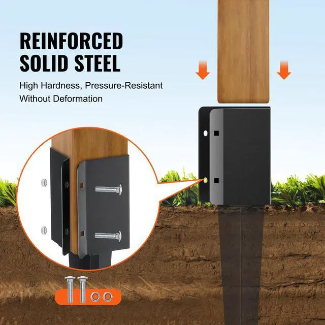 Alt view image 2 of 7 - Fence Post Anchor Ground Spike, 4 Pack 24 x 4 x 4 Inches Outer Diameter (Inner Diameter 3.5 x3.5 Inches), Metal Black Powder Coated Post Stake Ground, for Mailbox Deck Garden Railing