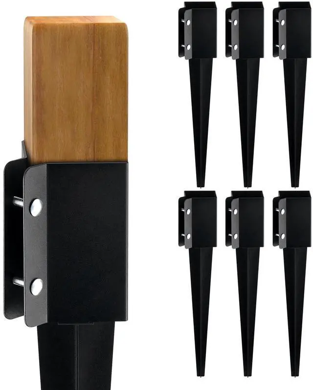 Main image of Fence Post Anchor Ground Spike, 6 Pack 24 x 4 x 4 Inches Outer Diameter (Inner Diameter 3.5 x3.5 Inches), Metal Black Powder Coated Post Stake Ground, for Mailbox Deck Garden Railing