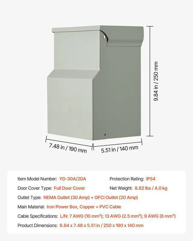 Alt view image 7 of 7 - Temporary Power Outlet Panel, 20 30 Amp, RV EV Electrical Outlet Panel with NEMA 30 Amp GFCI 20 Amp Receptacle Installed, Pre-Wired IP54 Weatherproof Box, for RV Camper Car Travel Motorhome