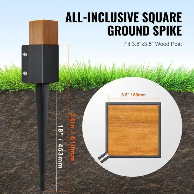 Alt view image 4 of 7 - Fence Post Anchor Ground Spike, 6 Pack 24 x 4 x 4 Inches Outer Diameter (Inner Diameter 3.5 x3.5 Inches), Metal Black Powder Coated Post Stake Ground, for Mailbox Deck Garden Railing