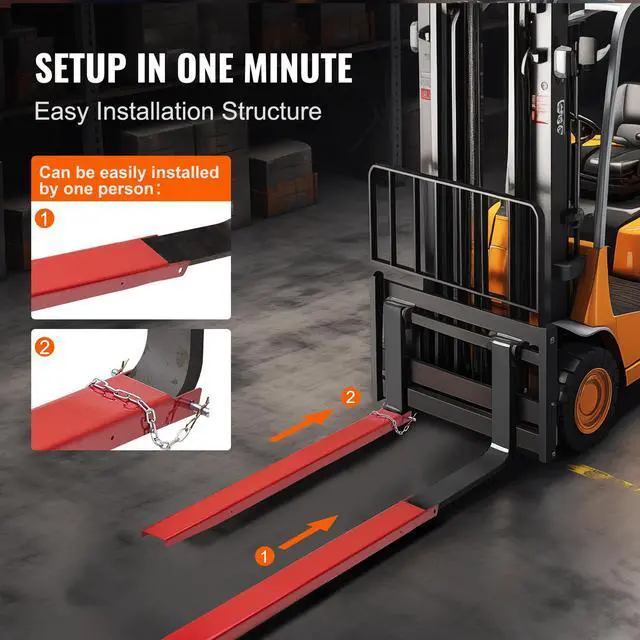 Alt view image 5 of 7 - Pallet Fork Extensions, 82" Length 4.5" Width, Heavy Duty Carbon Steel Fork Extensions for Forklifts, 1 Pair Forklift Extensions with Pins, Forklift Fork Attachments for Forklift Truck, Red