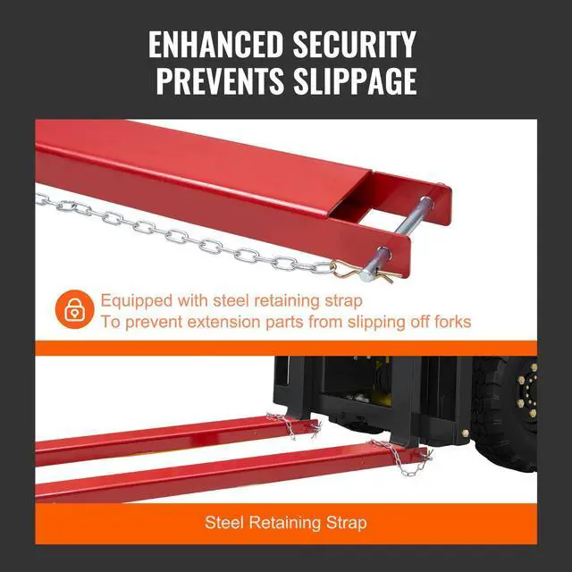 Alt view image 4 of 7 - Pallet Fork Extensions, 82" Length 4.5" Width, Heavy Duty Carbon Steel Fork Extensions for Forklifts, 1 Pair Forklift Extensions with Pins, Forklift Fork Attachments for Forklift Truck, Red