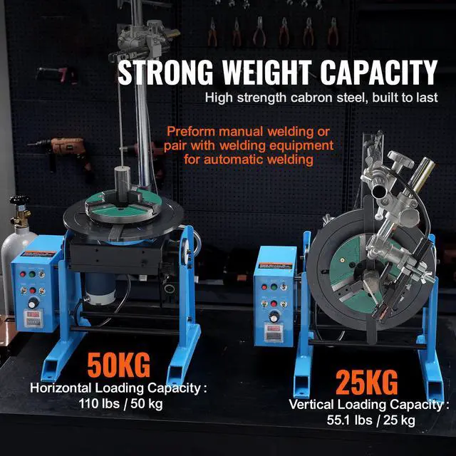 Alt view image 2 of 7 - Rotary Welding Positioner 50KG, 0-90° Welding Positioning Turntable Table 0.5-6RPM 120W, with 12.4 Inch 3-Jaw Lathe Chuck & Welding Torch Stand Holder for Cutting, Grinding, Assembly, Testing