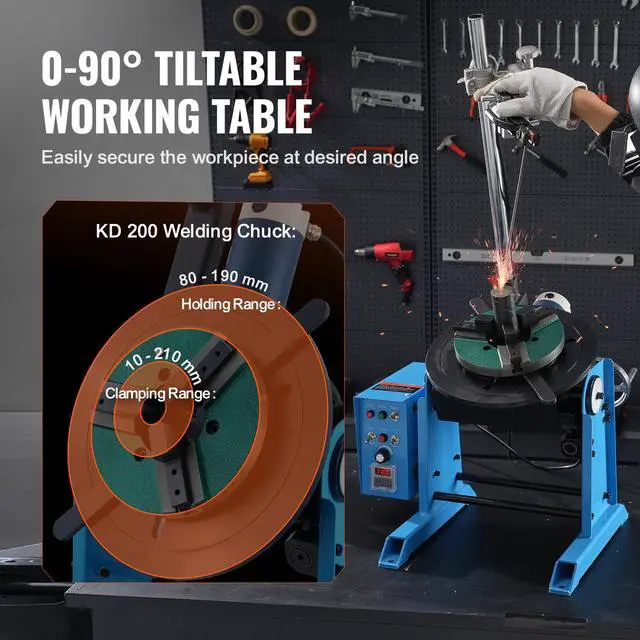 Alt view image 3 of 7 - Rotary Welding Positioner 50KG, 0-90° Welding Positioning Turntable Table 0.5-6RPM 120W, with 12.4 Inch 3-Jaw Lathe Chuck & Welding Torch Stand Holder for Cutting, Grinding, Assembly, Testing