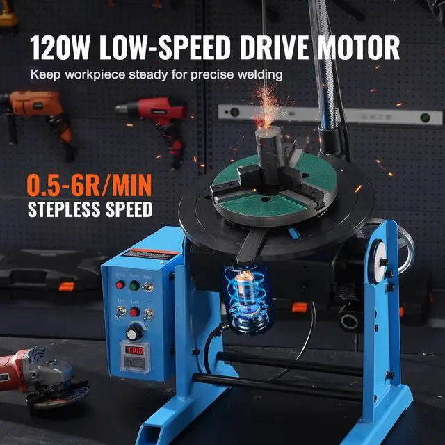 Alt view image 4 of 7 - Rotary Welding Positioner 50KG, 0-90° Welding Positioning Turntable Table 0.5-6RPM 120W, with 12.4 Inch 3-Jaw Lathe Chuck & Welding Torch Stand Holder for Cutting, Grinding, Assembly, Testing