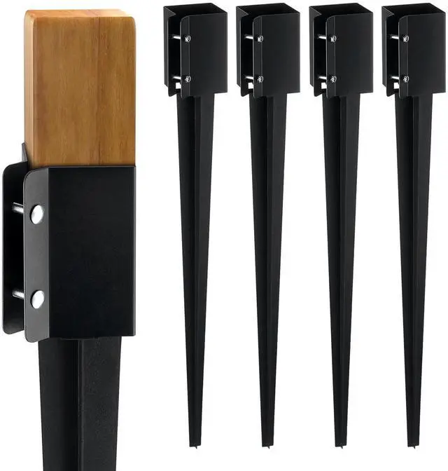Main image of Fence Post Anchor Ground Spike, 4 Pack 36 x 4 x 4 Inches Outer Diameter (Inner Diameter 3.5 x3.5 Inches), Metal Black Powder Coated Post Stake Ground, for Mailbox Deck Garden Railing