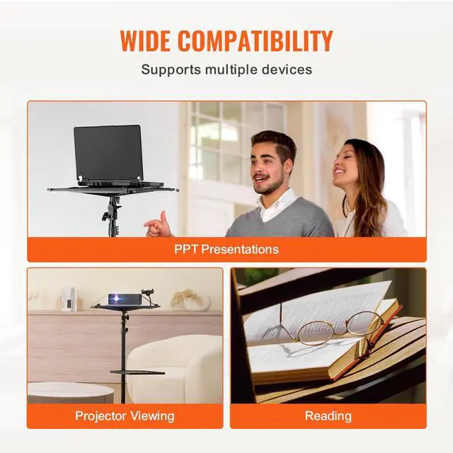 Alt view image 6 of 7 - Projector Stand with Wheels, Laptop Stand Tripod Adjustable Height from 31.3 to 67.3", Projector Tripod Stand with 2 Trays & Gooseneck Phone Holder, for Outdoor Movies, Home, Office or Studio