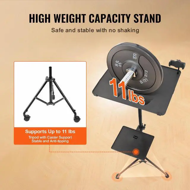Alt view image 4 of 7 - Projector Stand with Wheels, Laptop Stand Tripod Adjustable Height from 31.3 to 67.3", Projector Tripod Stand with 2 Trays & Gooseneck Phone Holder, for Outdoor Movies, Home, Office or Studio