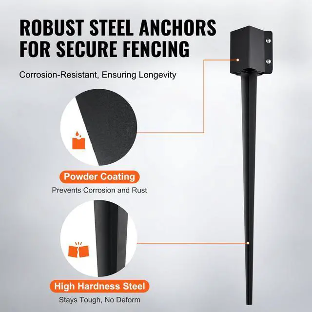 Alt view image 3 of 7 - Fence Post Anchor Ground Spike, 4 Pack 36 x 4 x 4 Inches Outer Diameter (Inner Diameter 3.5 x3.5 Inches), Metal Black Powder Coated Post Stake Ground, for Mailbox Deck Garden Railing