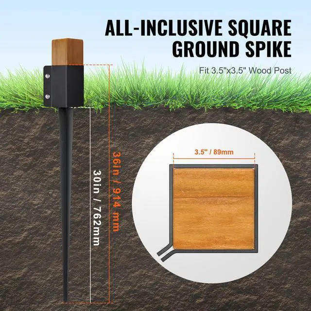 Alt view image 4 of 7 - Fence Post Anchor Ground Spike, 4 Pack 36 x 4 x 4 Inches Outer Diameter (Inner Diameter 3.5 x3.5 Inches), Metal Black Powder Coated Post Stake Ground, for Mailbox Deck Garden Railing