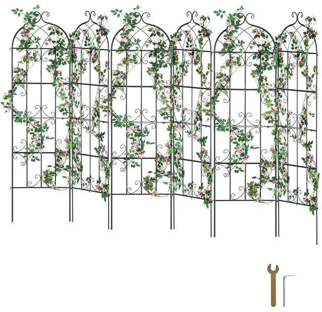 Main image of Garden Trellis for Climbing Plants, 71 x 20 in, 6 Packs Rustproof Metal Garden Flower Trellis, Outdoor Climbing Rose Trellis Cucumbers Support, Decorative Clematis Trellis for Courtyards Lawns