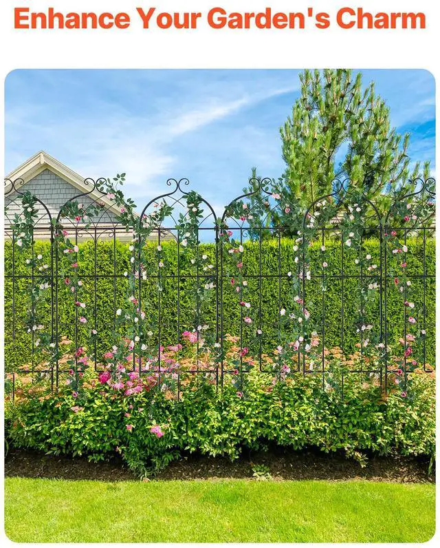 Alt view image 3 of 7 - Garden Trellis for Climbing Plants, 71 x 20 in, 6 Packs Rustproof Metal Garden Flower Trellis, Outdoor Climbing Rose Trellis Cucumbers Support, Decorative Clematis Trellis for Courtyards Lawns