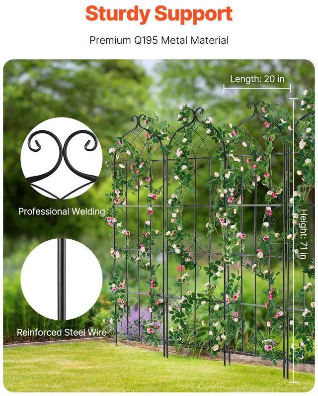 Alt view image 2 of 7 - Garden Trellis for Climbing Plants, 71 x 20 in, 6 Packs Rustproof Metal Garden Flower Trellis, Outdoor Climbing Rose Trellis Cucumbers Support, Decorative Clematis Trellis for Courtyards Lawns