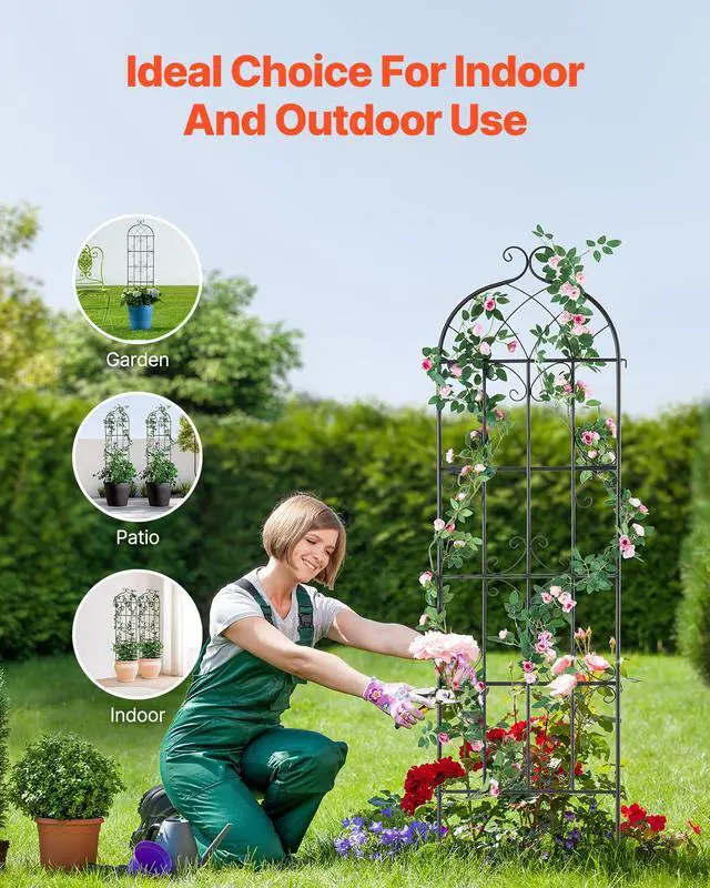 Alt view image 6 of 7 - Garden Trellis for Climbing Plants, 71 x 20 in, 6 Packs Rustproof Metal Garden Flower Trellis, Outdoor Climbing Rose Trellis Cucumbers Support, Decorative Clematis Trellis for Courtyards Lawns