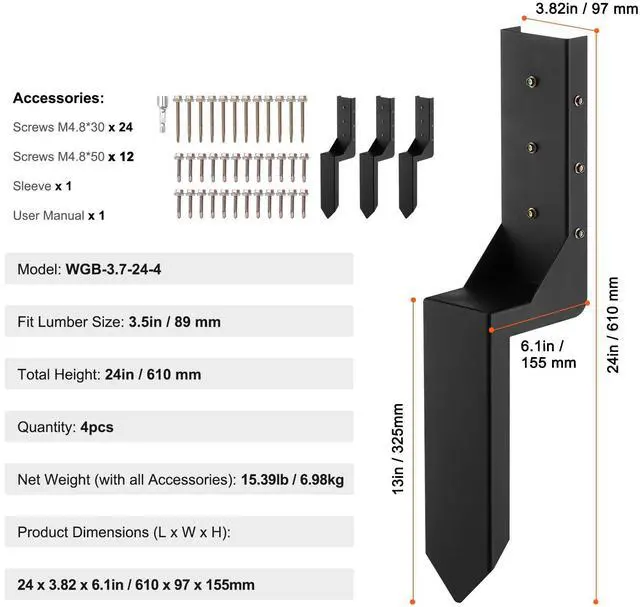 Alt view image 7 of 7 - Fence Post Anchor Repair Kit, 4 Pack Inner Diameter 3.5 x3.5 Inches Heavy Duty Steel Fence Post Support Stakes, Anchor Ground Spike for Repair Tilted, Broken Wood Fence Post, Enveloping