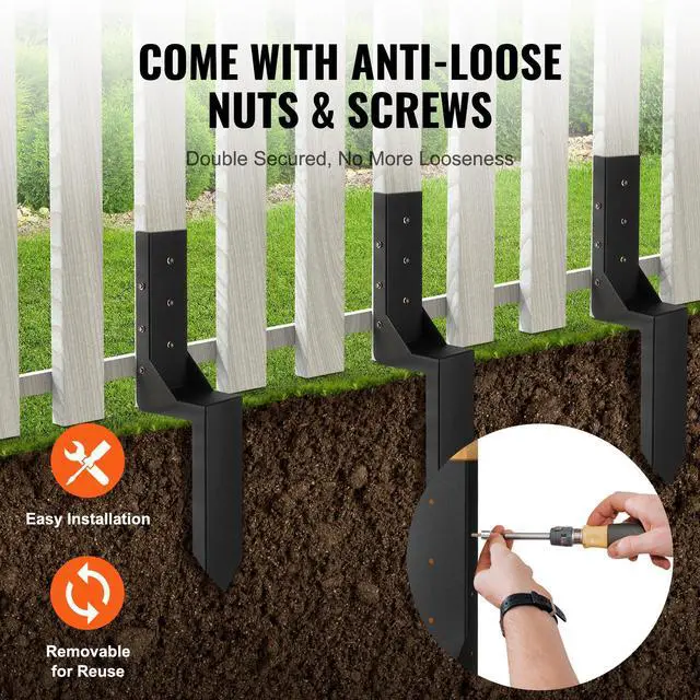 Alt view image 6 of 7 - Fence Post Anchor Repair Kit, 4 Pack Inner Diameter 3.5 x3.5 Inches Heavy Duty Steel Fence Post Support Stakes, Anchor Ground Spike for Repair Tilted, Broken Wood Fence Post, Enveloping