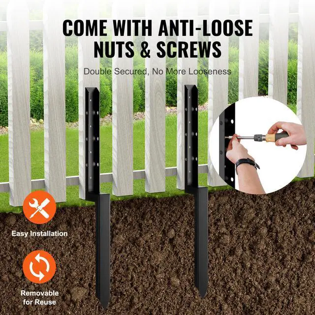 Alt view image 6 of 7 - Fence Post Anchor Repair Kit, 4 Pack Inner Diameter 2 x2 Inches Heavy Duty Steel Fence Post Support Stakes, Anchor Ground Spike for Repair Tilted, Broken Wood Fence Post