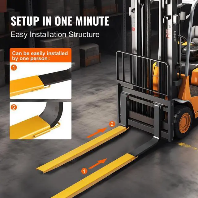 Alt view image 5 of 7 - Pallet Fork Extensions, 84" Length 5.5" Width, Heavy Duty Carbon Steel Fork Extensions for Forklifts, 1 Pair Forklift Extensions, Industrial Forklift Fork Attachments for Forklift Truck, Yellow