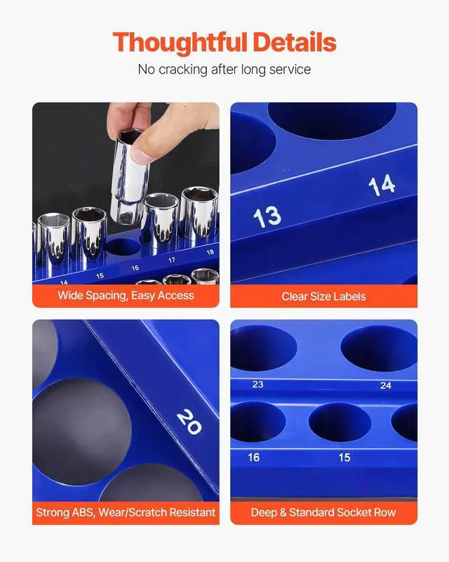 Alt view image 5 of 7 - Magnetic Socket Organizer Set, 8PCS Socket Holder, 1/4'', 3/8'' & 1/2'' Metric SAE Socket Trays with Clear Labels, Hold up to 199PCS Standard & Deep Sockets, Blaue & Red (Sockets Not Included)