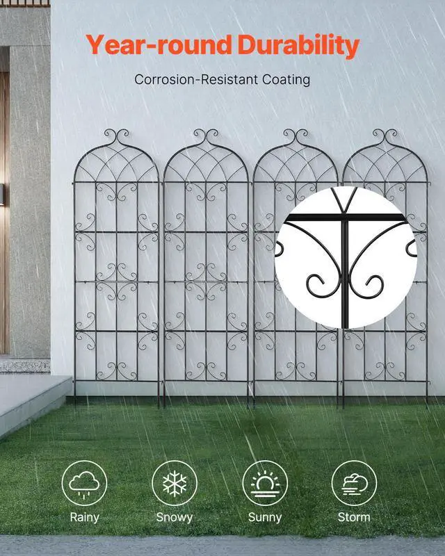 Alt view image 4 of 7 - Garden Trellis for Climbing Plants, 71 x 20 in, 4 Packs Rustproof Metal Garden Flower Trellis, Outdoor Climbing Rose Trellis Cucumbers Support, Decorative Clematis Trellis for Courtyards Lawns