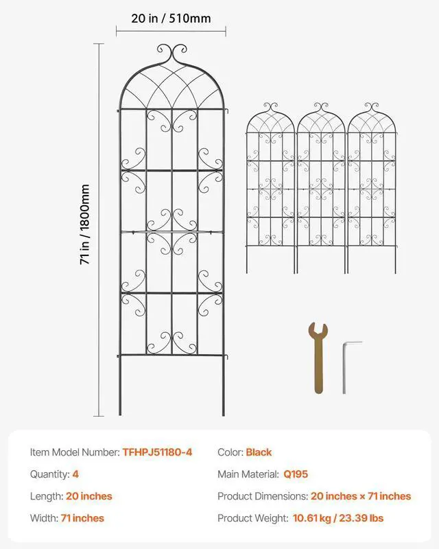 Alt view image 7 of 7 - Garden Trellis for Climbing Plants, 71 x 20 in, 4 Packs Rustproof Metal Garden Flower Trellis, Outdoor Climbing Rose Trellis Cucumbers Support, Decorative Clematis Trellis for Courtyards Lawns