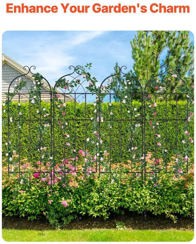 Alt view image 3 of 7 - Garden Trellis for Climbing Plants, 71 x 20 in, 4 Packs Rustproof Metal Garden Flower Trellis, Outdoor Climbing Rose Trellis Cucumbers Support, Decorative Clematis Trellis for Courtyards Lawns
