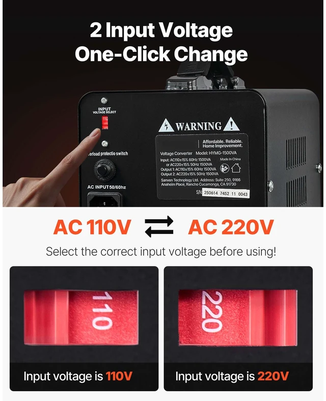 Alt view image 2 of 7 - Voltage Converter Transformer, 1500VA, Heavy Duty Step Up/Down Power Transformer, Convert from 110V to 220V and 220V to 110V, with US Outlets, EU Outlets, Power Cord, Circuit Breaker Protection