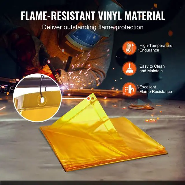 Alt view image 4 of 7 - VEVOR Welding Screen with Frame, 6' x 6' Welding Curtain Screen, Flame-Resistant Vinyl Welding Protection Screen on 4 Swivel Wheel (2 Lockable), Moveable & Professional for Workshop/Industrial, Yellow