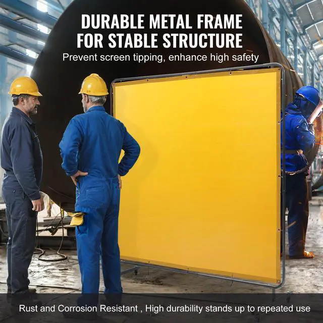 Alt view image 5 of 7 - VEVOR Welding Screen with Frame, 6' x 6' Welding Curtain Screen, Flame-Resistant Vinyl Welding Protection Screen on 4 Swivel Wheel (2 Lockable), Moveable & Professional for Workshop/Industrial, Yellow