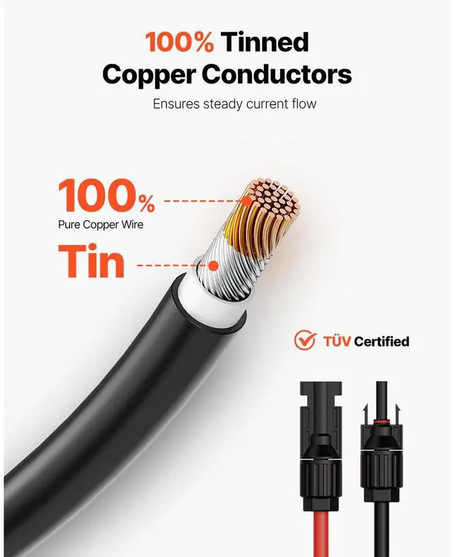 Alt view image 2 of 7 - 30FT Solar Panel Extension Cable, 10AWG Solar Extension Cable Wire with Female & Male Waterproof Connectors, 6mm² PV Cable for Home, Ship and RV Solar Panels, 30FT Black + 30FT Red (Set of 2)