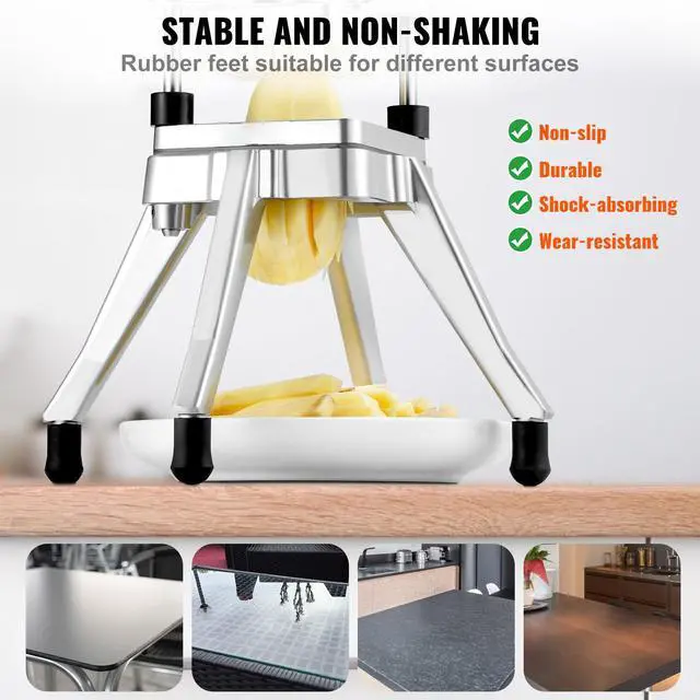 Alt view image 5 of 7 - Commercial Vegetable Fruit Chopper, Stainless Steel French Fry Cutter with 4 Blades 1/4" 3/8" 1/2", 6-wedge Slicer, Chopper Dicer with Tray, Heavy Duty Cutter for Potato Tomato Onion Mushroom