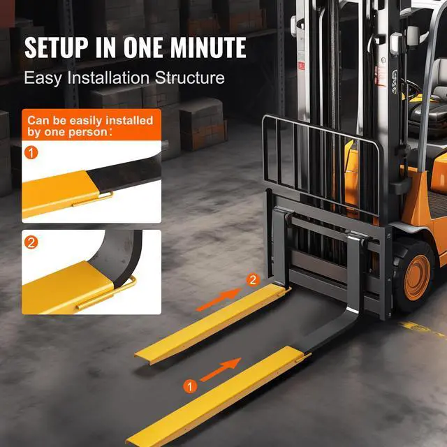 Alt view image 5 of 7 - Pallet Fork Extensions, 60" Length 4.5" Width, Heavy Duty Carbon Steel Fork Extensions for Forklifts, 1 Pair Forklift Extensions, Industrial Forklift Fork Attachments for Forklift Truck, Yellow
