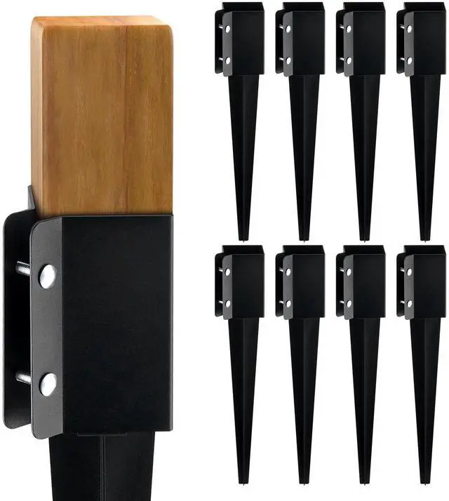 Main image of Fence Post Anchor Ground Spike, 8 Pack 24 x 4 x 4 Inches Outer Diameter (Inner Diameter 3.5 x3.5 Inches), Metal Black Powder Coated Post Stake Ground, for Mailbox Deck Garden Railing