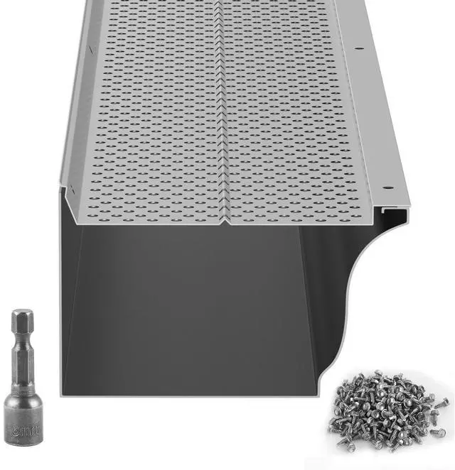Main image of Gutter Guard, 5 inch Width, Aluminum Leaf Filter DIY Gutter Cover, 52 PCS 208 ft Total Length, 0.157'' Hole Diameter & 0.02'' Thick Raptor Gutter Guards Fits Any Roof or Gutter Type