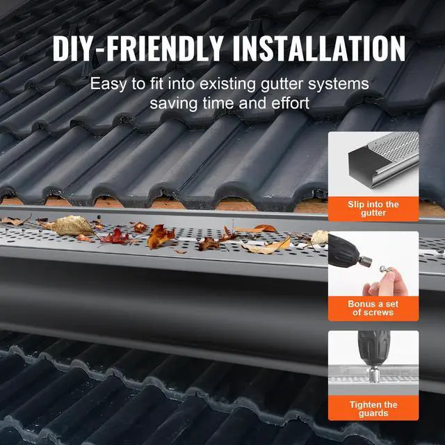 Alt view image 5 of 7 - Gutter Guard, 5 inch Width, Aluminum Leaf Filter DIY Gutter Cover, 52 PCS 208 ft Total Length, 0.157'' Hole Diameter & 0.02'' Thick Raptor Gutter Guards Fits Any Roof or Gutter Type