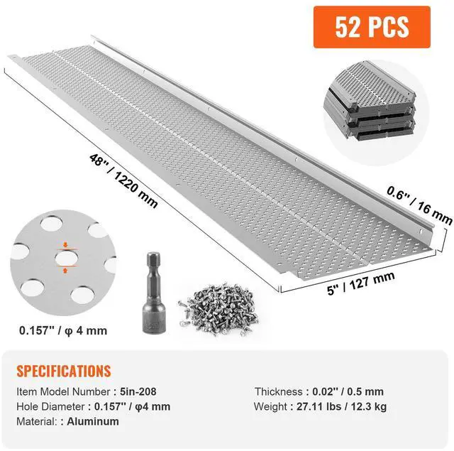 Alt view image 7 of 7 - Gutter Guard, 5 inch Width, Aluminum Leaf Filter DIY Gutter Cover, 52 PCS 208 ft Total Length, 0.157'' Hole Diameter & 0.02'' Thick Raptor Gutter Guards Fits Any Roof or Gutter Type