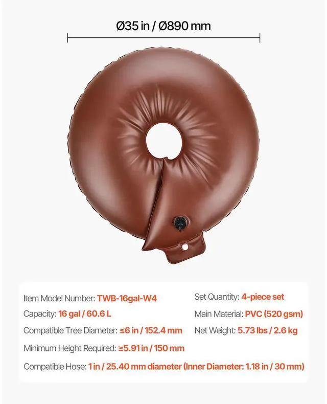 Alt view image 7 of 7 - Tree Watering Rings, 4 Pcs 16 Gallons Tree Watering Bags, 6-9 Hours Slow Release, Refillable Planting Water Bags, Water Saving, Heavy Duty Watering System for Shrub Tree Root Drip Irrigation