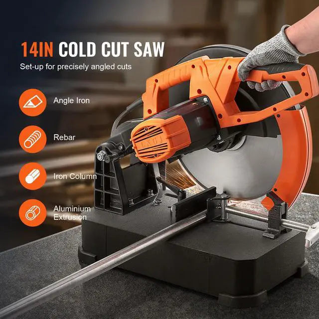 Alt view image 2 of 7 - Chop Saw, 14"/355mm Blade Diameter Cut Off Saw, 2800W 1200RPM Steel Cutting Machine, 0-45° Adjustable Dry Cut Chop Saw, Miter Saw for Cutting Metal Cold Cut Saw for Steel/Rebar/Iron/Aluminum