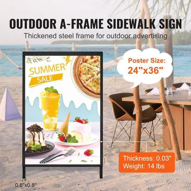Alt view image 2 of 7 - A Frame Sidewalk Sign, 24x36 Inch Heavy Duty Slide-in Signboard Holder, Double-Sided Folding Sandwich Board Signs, Steel Pavement Sign Poster for Outdoor Business Street Advertising (Frame only)