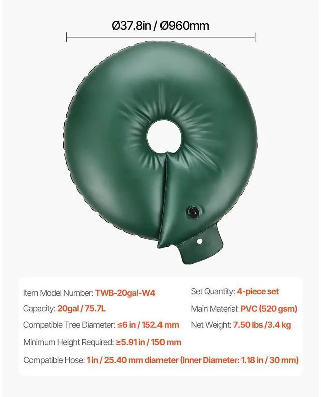 Alt view image 7 of 7 - Tree Watering Rings, 4 Pcs 20 Gallons Tree Watering Bags, 6-9 Hours Slow Release, Refillable Planting Water Bags, Water Saving, Heavy Duty Watering System for Shrub Tree Root Drip Irrigation