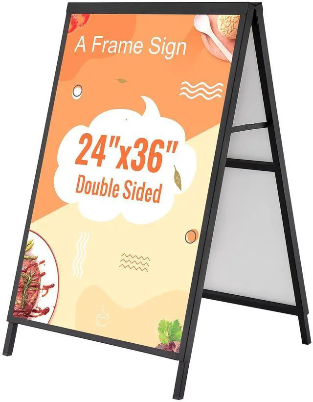 Main image of A Frame Sidewalk Sign, 24x36 Inch Heavy Duty Slide-in Signboard Holder, Double-Sided Folding Sandwich Board Signs, Steel Pavement Sign Poster for Outdoor Business Street Advertising (Frame only)