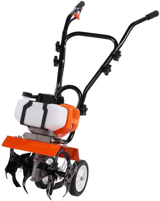 Main image of Tiller Cultivator, 43CC 2-Stroke Garden Cultivator, Tiller with 4 Steel Adjustable Front Tines for Lawn, Garden and Field Cultivation