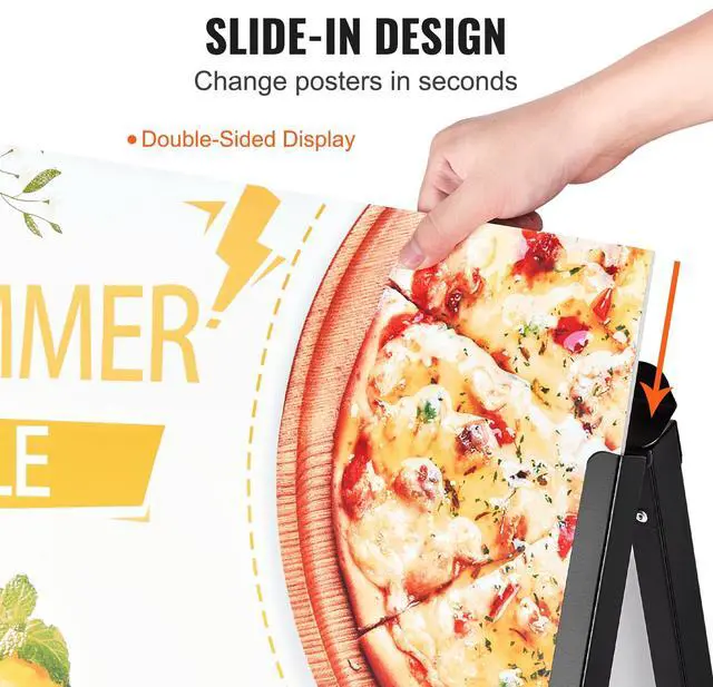 Alt view image 3 of 7 - A Frame Sidewalk Sign, 24x36 Inch Heavy Duty Slide-in Signboard Holder, Double-Sided Folding Sandwich Board Signs, Steel Pavement Sign Poster for Outdoor Business Street Advertising (Frame only)
