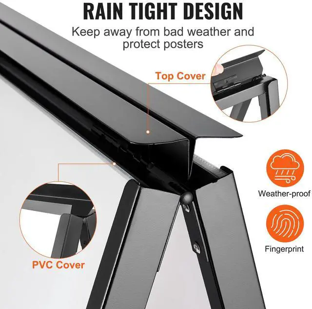 Alt view image 4 of 7 - A Frame Sidewalk Sign, 24x36 Inch Heavy Duty Slide-in Signboard Holder, Double-Sided Folding Sandwich Board Signs, Steel Pavement Sign Poster for Outdoor Business Street Advertising (Frame only)