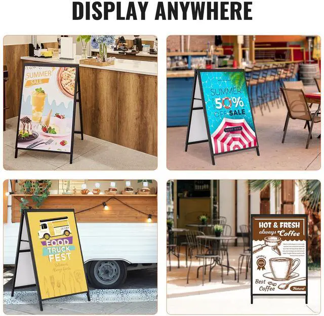 Alt view image 6 of 7 - A Frame Sidewalk Sign, 24x36 Inch Heavy Duty Slide-in Signboard Holder, Double-Sided Folding Sandwich Board Signs, Steel Pavement Sign Poster for Outdoor Business Street Advertising (Frame only)