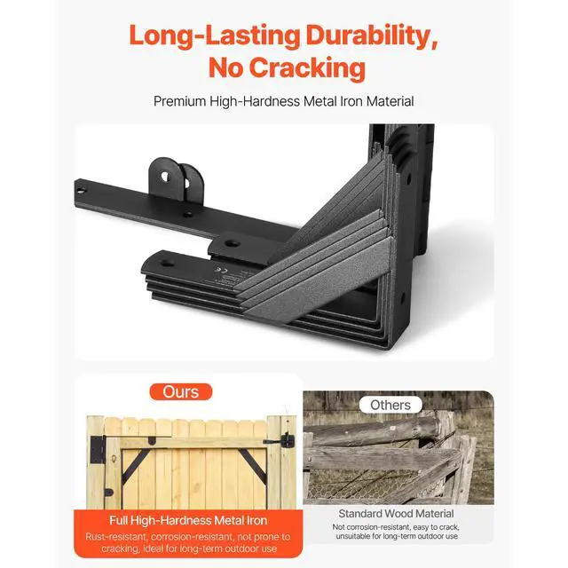 Alt view image 4 of 7 - Gate Corner Brace Bracket, 2 Sets, Anti Sag Gate Frame Hardware Kit, Gate Frame Brace Bracket with Latch Lock, Screws, for Shed Doors, Corral Gates, Driveway Gates, Wood Windows, Iron, Black